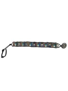 Multicolor Beaded Leather Wrap Bracelet Metal flower Button Closure Boho jewelry